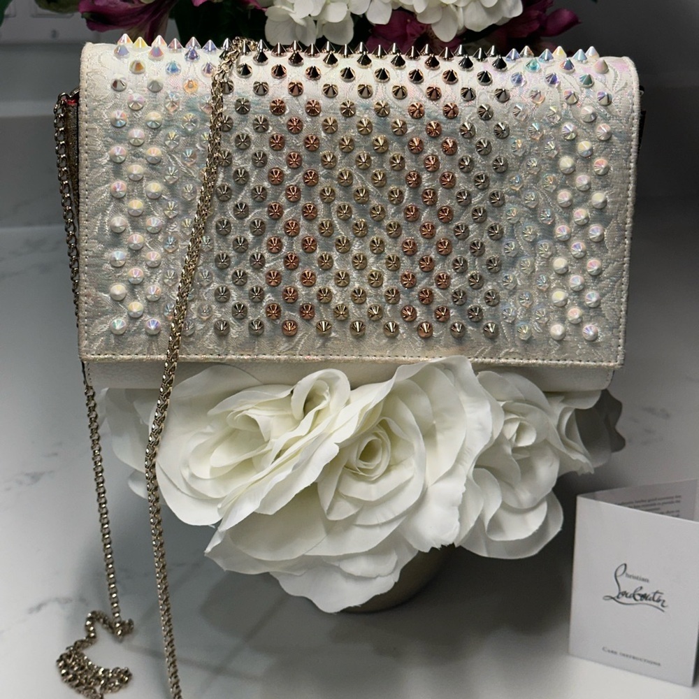 Christian Louboutin Paloma Silver and Gold Studded Clutch Shoulder Bag - Picture 4 of 16